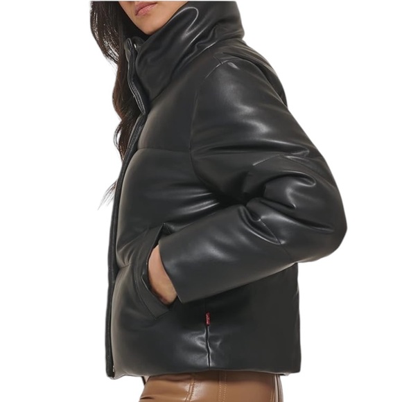 Levi's Water Resistant Vegan Leather Short Puffer Jacket Black NEW Size XLarge - Picture 5 of 6